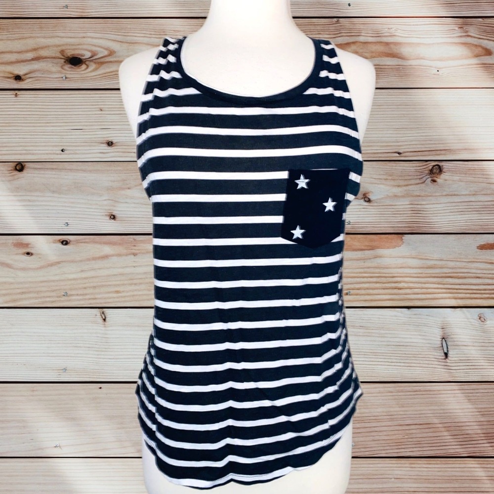 L1 PINK tank top Stars Striped black white Small